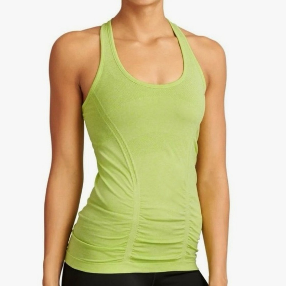 ATHLETA Green Yellow Fast Track Ruched Racerback Seamless Tank Top‎ Size Small